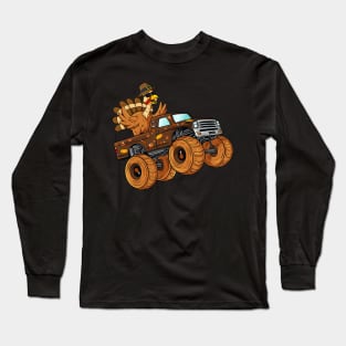 Thanksgiving Turkey Riding Monster Truck Boys Kids Long Sleeve T-Shirt